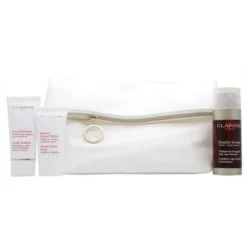 Clarins Skincare Confezione Regalo 30ml Siero + 30ml Gentle Refiner Crema Esfoliante + 15ml Beauty Flash Balsamo + Borsa
